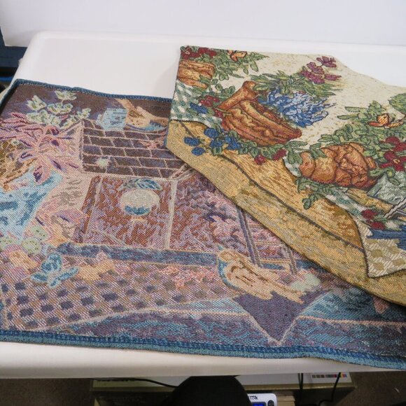 Birds & Birdhouse themed tapestry table runner Floral Spring Plaid - Picture 3 of 16